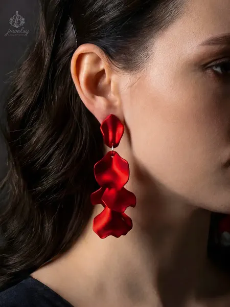 Jewelry бижутерия для женщин Серьги цветы лепестки длинные красные висячие