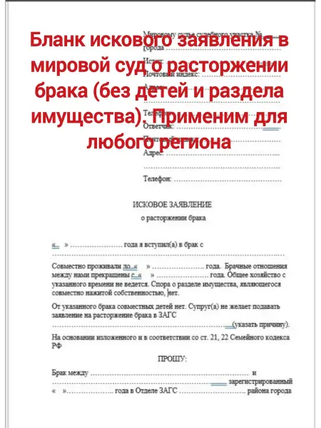 Бланк искового заявления в суд о расторжении брака