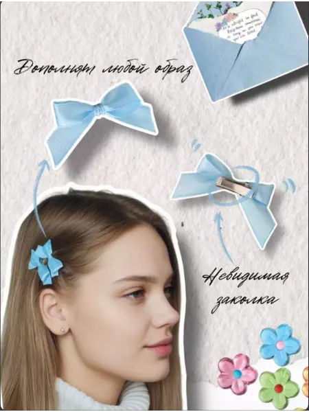 HotMilk Бантики заколки для волос маленькие набор 6 шт в школу