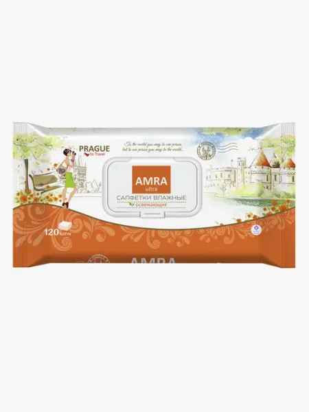 Салфетки влажные освежающие AMRA travel PRAGUE, 120 шт