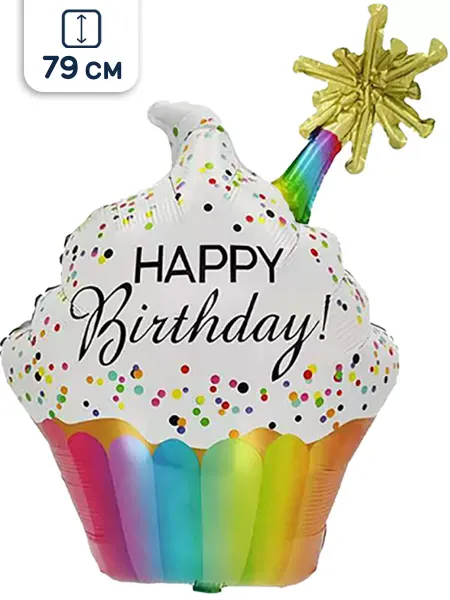 Riota Воздушный шар фольгированный Кекс Happy Birthday!, 79 см