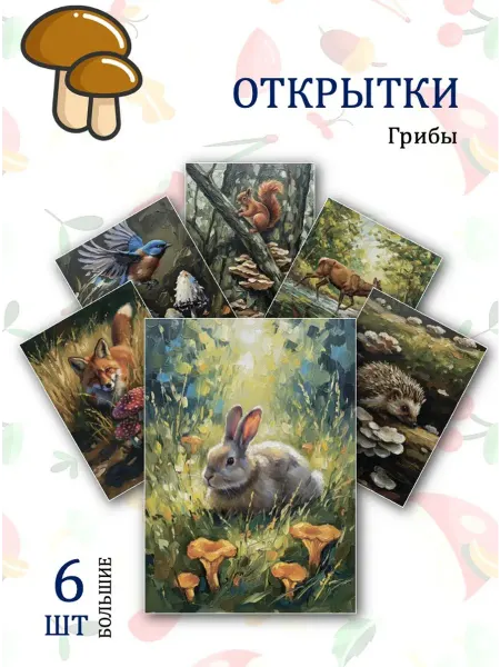 Обниму словами А6 Открытки грибная полянка