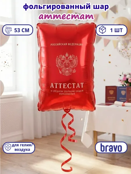 Веселая Затея Фольгированный шар Аттестат красный