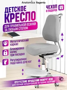 Anatomica Ragenta растущее кресло для школьника детское компьютерное ортопедическое, стул ученический на колёсиках с блокировкой, серый