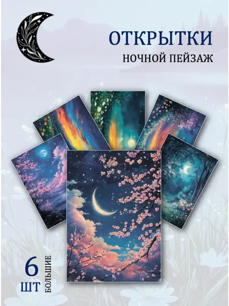Обниму словами А6 Открытки ночной пейзаж