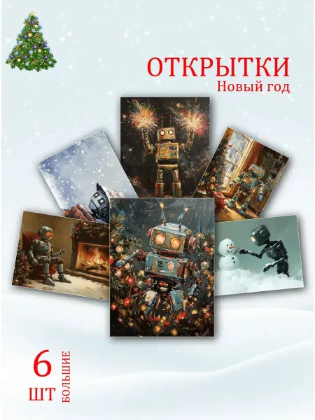 Обниму словами А6 открытки новогодние роботы