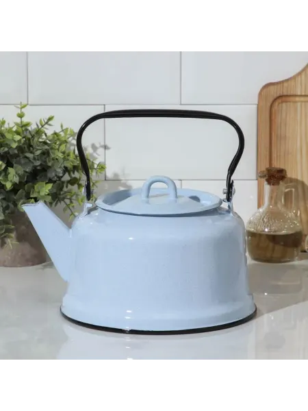 DPK Home Голубой эмалированный чайник 3.5 л с закатным дном
