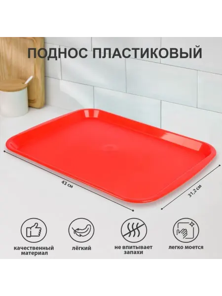DPK Home Поднос пластиковый 43х31 см красный