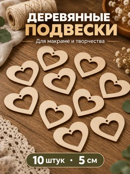 Твои-Фантазии Сердца Подвески деревянные заготовки для макраме