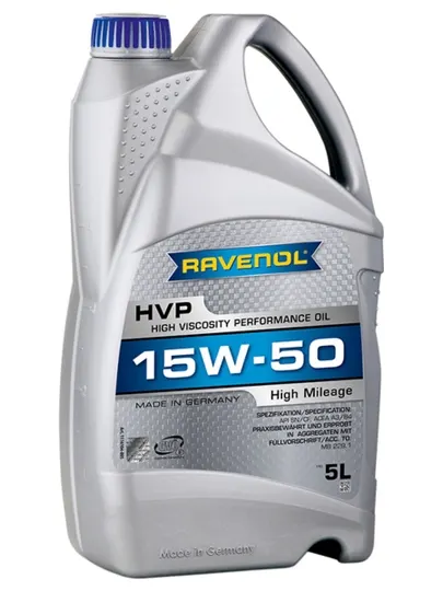 Моторное масло RAVENOL HVP 15W-50 для автомобилей с большим пробегом, 5 литров - Моторные масла