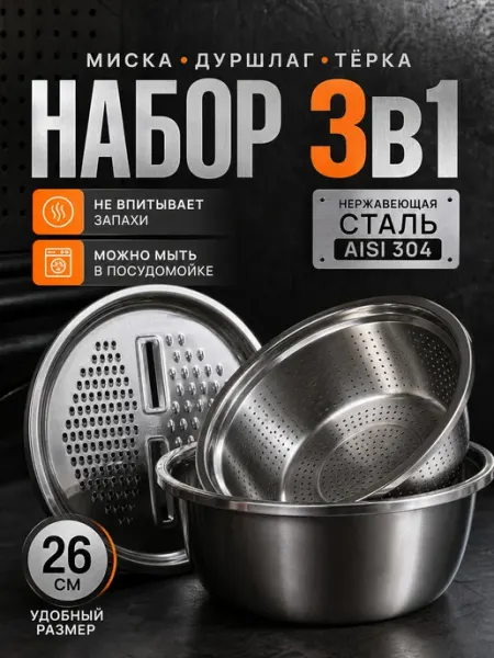 Andreeva Shop Миска салатник дуршлаг терка набор металлические