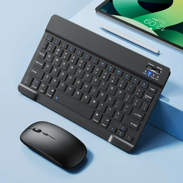 Беспроводная клавиатура и мышь для телефона и планшета с bluetooth для Android/IOS/Windows черная