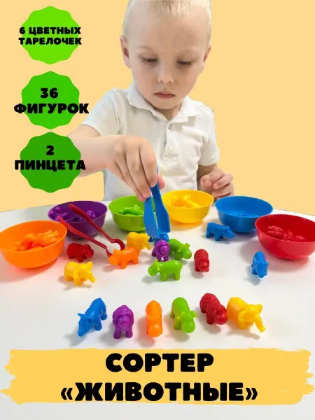 Toys from Andryushka Сортер по цветам для малышей с пинцетом и тарелочками