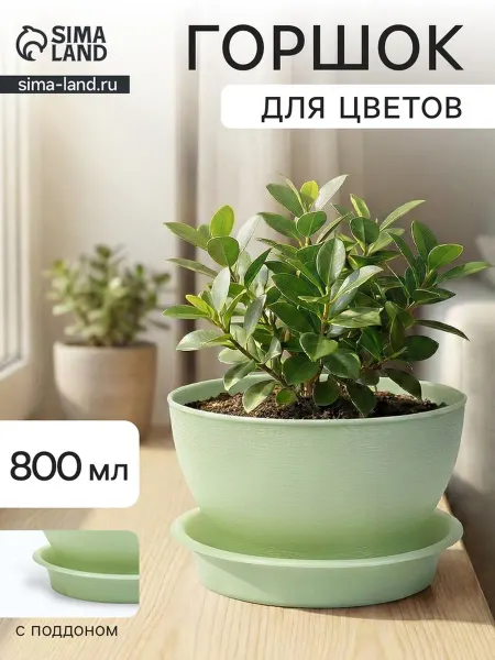 Пластос Горшок для цветов зеленый пластиковый 14 см d 8 см, 3 шт