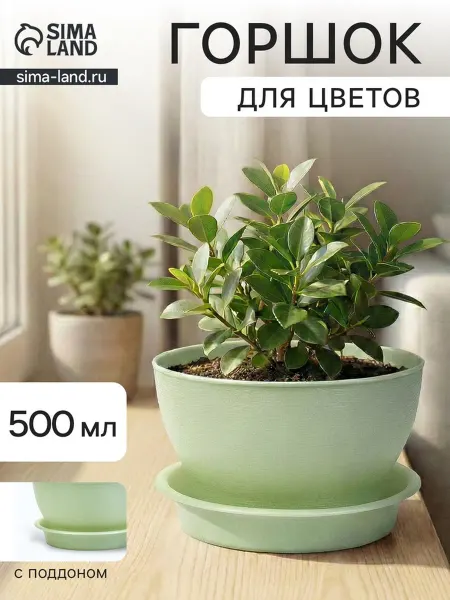 Пластос Горшок для цветов пластиковый зелёный 500 мл d12.5 см, 3 шт