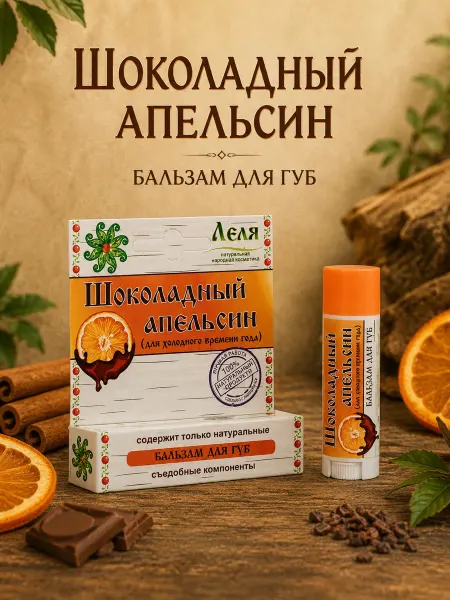 Леля - натуральная косметика Натуральный бальзам для губ Шоколадный апельсин Леля