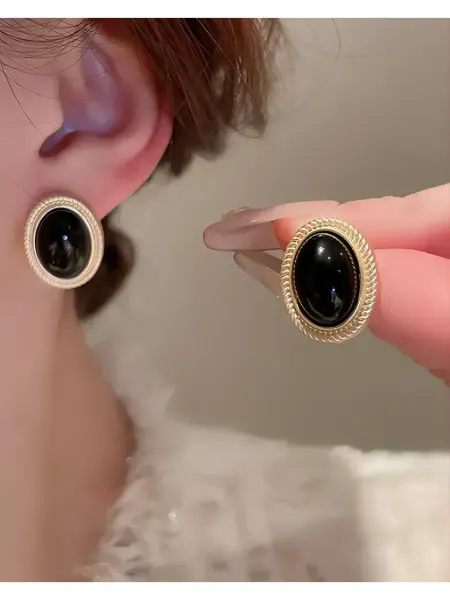 Украшения Ailove Jewellery Серьги винтажные овальные с черной вставкой