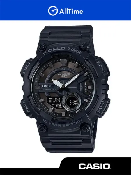 Casio Часы наручные водонепроницаемые кварцевые черные спортивные