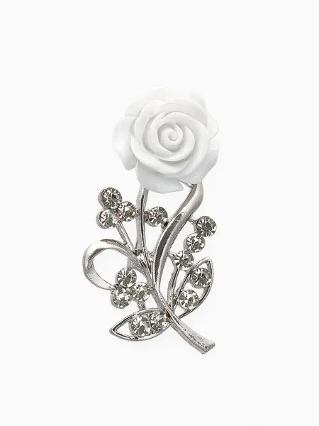QF Брошь "Цветок", белая роза в серебре