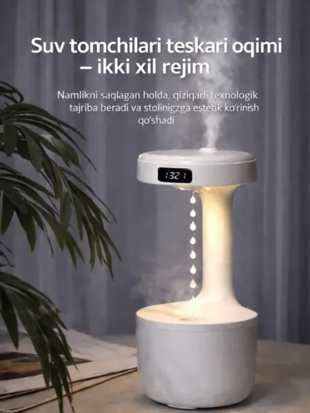Увлажнитель воздуха Anti Gravity, эффектом обратных капель с LED-подсветкой и часами