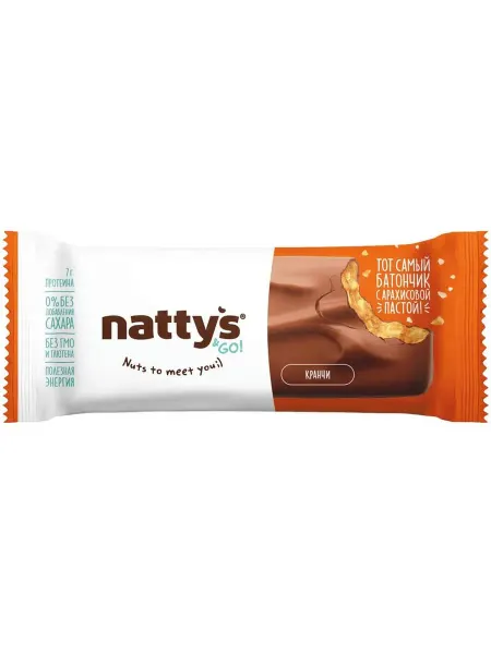 Батончик Nattys&Go Crunch шоколадный с арахисовой хрустящей