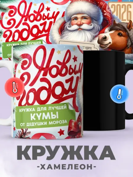 Jojo print Новогодняя кружка хамелеон с принтом Дед Мороз куме