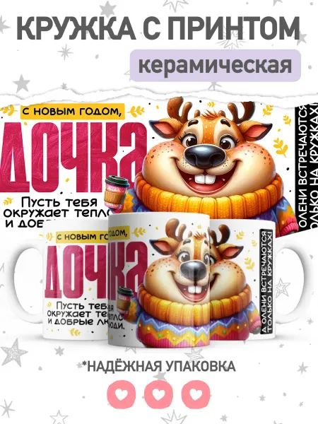 Jojo print Новогодняя кружка дочке с приколом олени
