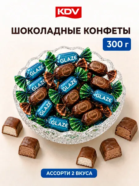 KDV Ассорти конфет Глэйс шоколадный и вкус кокосовых сливок