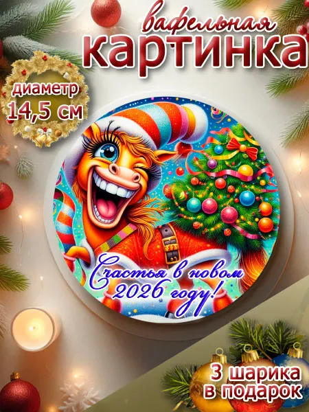 Сладкая радость Вафельная картинка на торт с новым годом