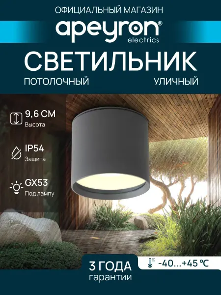 Apeyron Светильник уличный потолочный садовый фасадный GX53