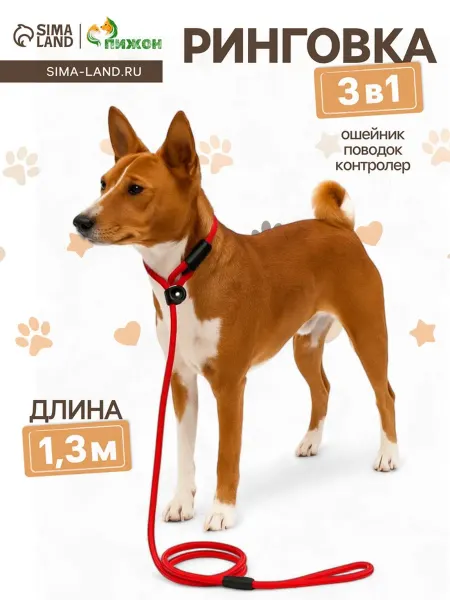 Zeriazor Ринговка для собак 130 см, красная, стальной провод