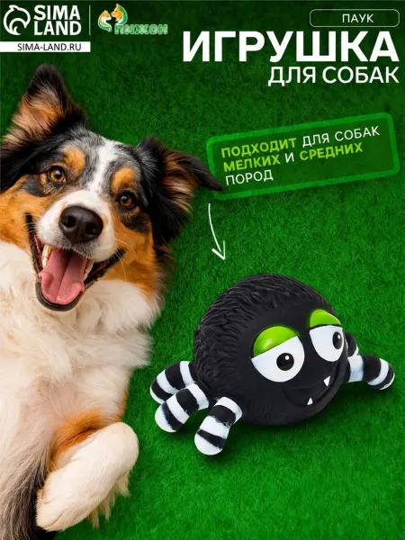 Пижон Пищащая игрушка для собак "Паук" чёрная 15 см