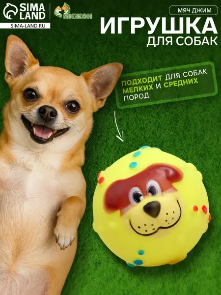 Пижон Игрушка для собак мяч пищащий виниловый жёлтый 6 см, 2 шт
