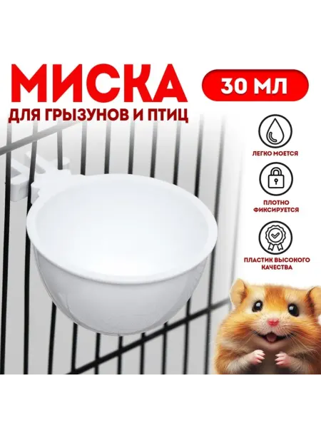 Yamle Миска для грызунов и птиц, пластиковая, белая, 4 шт