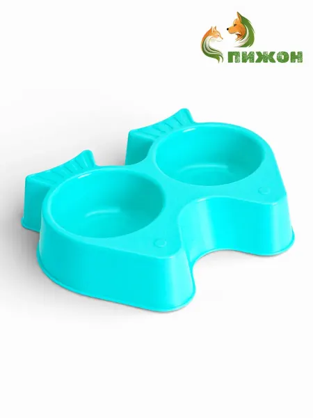 Zeriazor Миска для животных двойная фигурная голубая пластиковая
