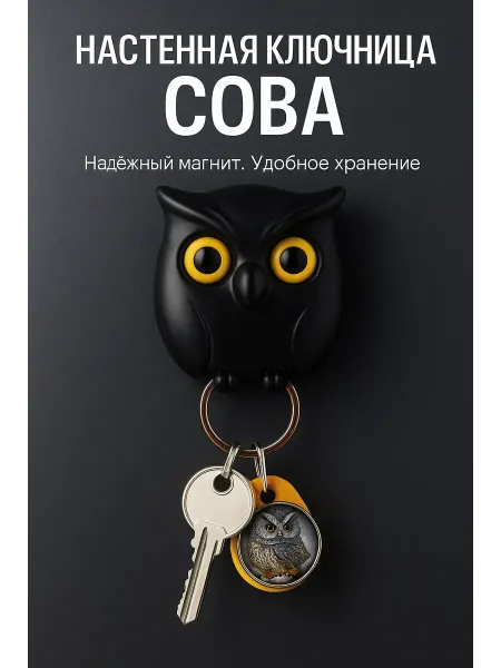Apu2 Настенная ключница Сова чёрная магнитная для ключей