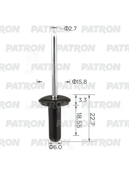 PATRON Заклепка, металлическая 10 шт для Форд 6х2.5-7.7 P373936