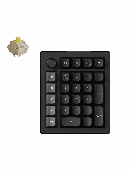 Цифровой блок клавиатуры Keychron V0 Ultra, 3 типа подключения, 27 клавиш, цвет Black, RGB, Hot Swap, кейкапы без подсветки, линейные переключатели (Keychron Silk POM Banana)