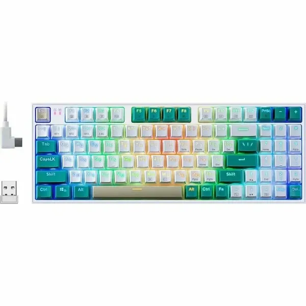 Redragon Клавиатура беспроводная Veigar RU, RGB, BT+2.4G, бело-голубой