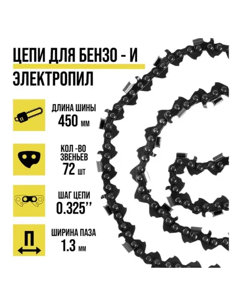Тундра Цепь для пил 450мм, ширина паза 1.3мм, шаг 0.325"