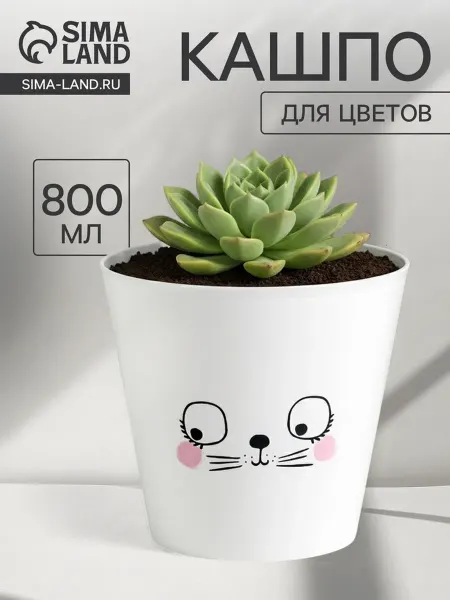 Дарите Счастье Кашпо "Мордочка" пластиковое для цветов, 12 см, 800 мл, 2 шт