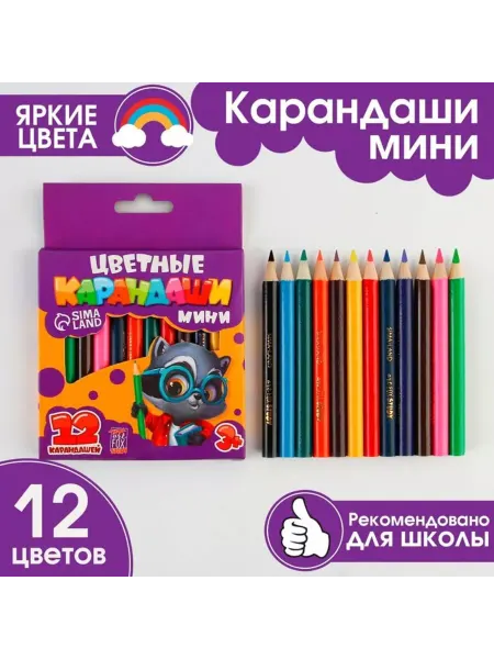 ПМДК Цветные карандаши 12 цветов круглые деревянные, 2 шт