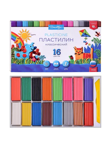 SOLNARIS Классический пластилин для творчества 16 цветов