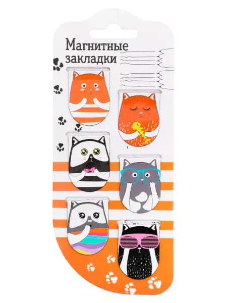 ArtFox Закладки магнитные "Кошачьи дела" для книг и учебников, 6 шт