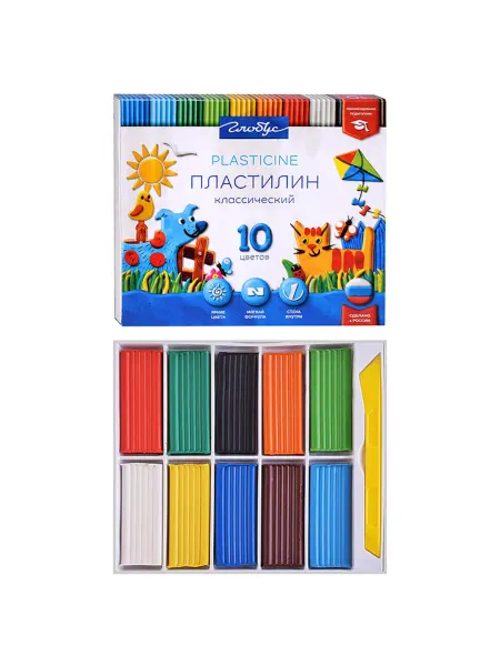 GLOBUS Классический пластилин различных цветов 10 штук