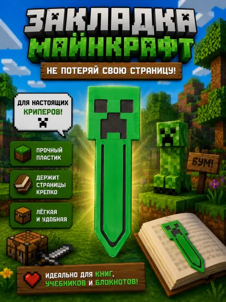 NOBRAND Закладка для книг Крипер Minecraft