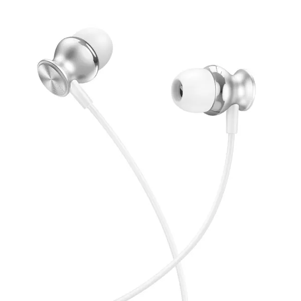 Проводные наушники M106, Fountain metal universal earphones, HOCO, вакуумные, серебро