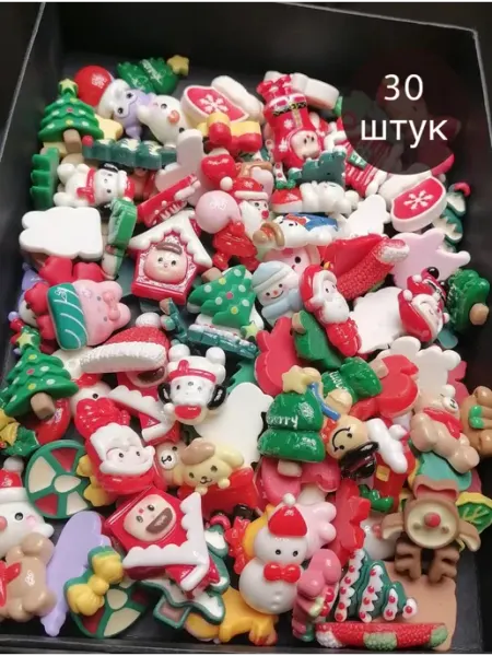 ГуруДекора 30 штук кабошоны новогодние микс с клеевой основой