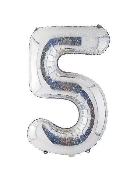 Весёлая затея Шар фольгированная Цифра 5 Silver блеск 102 см