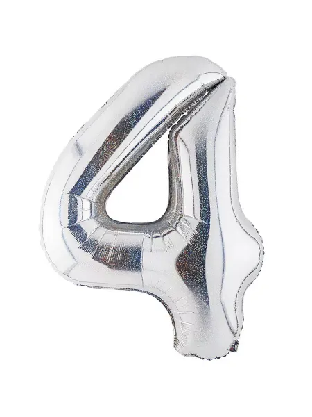 Весёлая затея Шар фольгированная Цифра 4 Silver блеск 102см